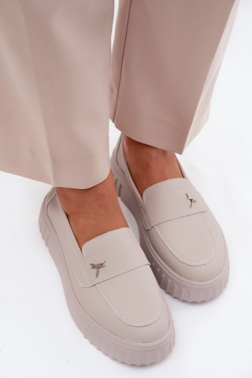 Zapatos slip-on de plataforma de mujer en cuero Vinceza 93218 en beige