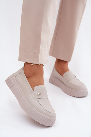 Zapatos slip-on de plataforma de mujer en cuero Vinceza 93218 en beige 2