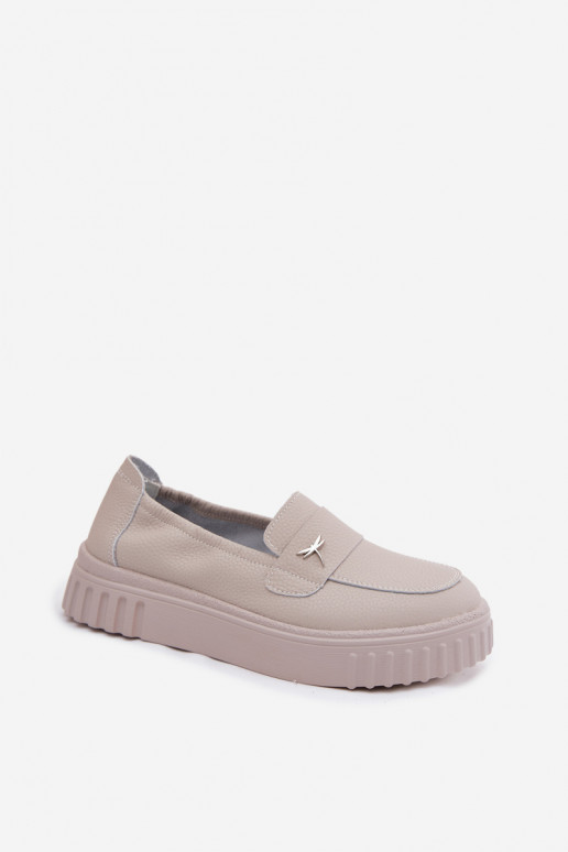 Zapatos slip-on de plataforma de mujer en cuero Vinceza 93218 en beige