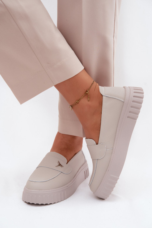 Zapatos slip-on de plataforma de mujer en cuero Vinceza 93218 en beige