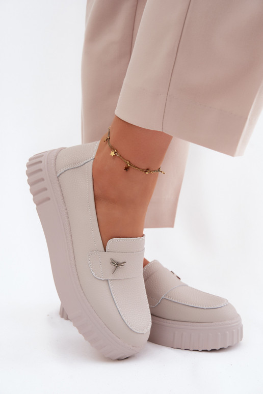 Piel zapatos Femenino con una plataforma Un modelo convincente Vinceza 93218 beige