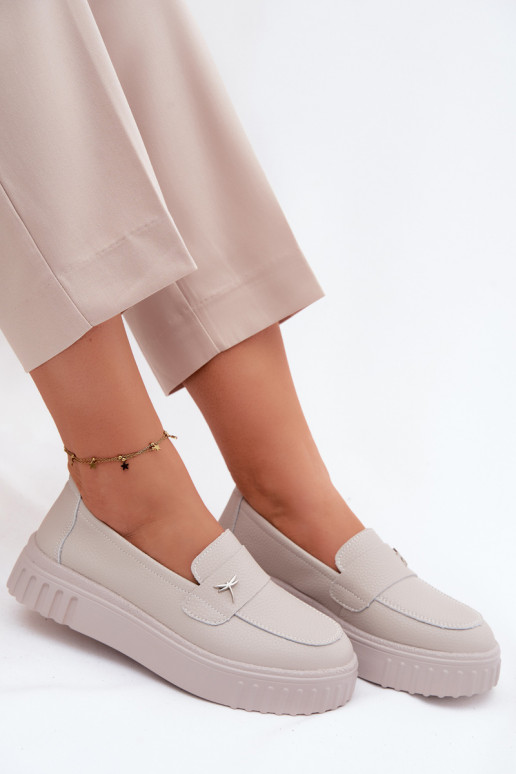 Zapatos slip-on de plataforma de mujer en cuero Vinceza 93218 en beige