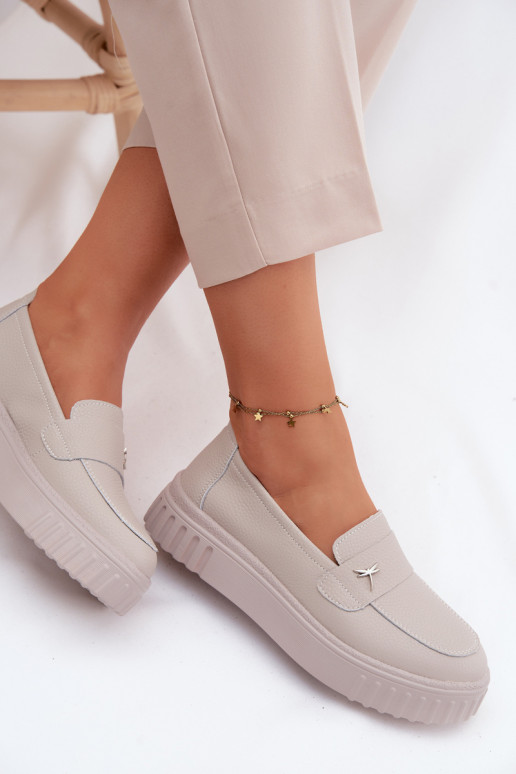 Zapatos slip-on de plataforma de mujer en cuero Vinceza 93218 en beige