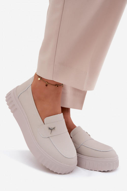 Zapatos slip-on de plataforma de mujer en cuero Vinceza 93218 en beige