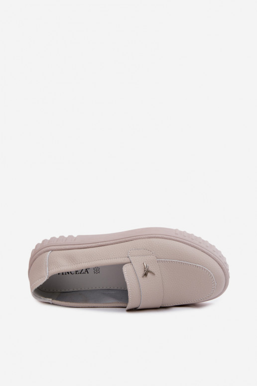 Zapatos slip-on de plataforma de mujer en cuero Vinceza 93218 en beige
