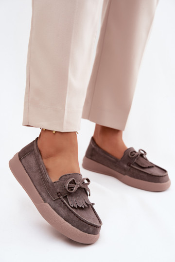 mocasines de mujerActivadoturalnego de gamuzau con cintas y flecos Vinceza 93223 color marrón