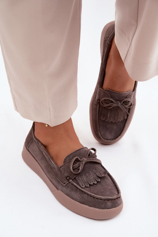 mocasines de mujerActivadoturalnego de gamuzau con cintas y flecos Vinceza 93223 color marrón