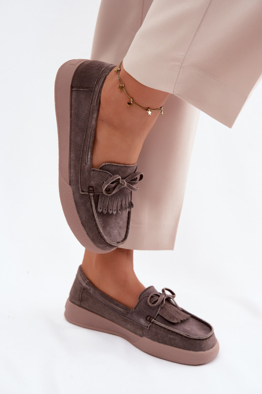 mocasines de mujerActivadoturalnego de gamuzau con cintas y flecos Vinceza 93223 color marrón