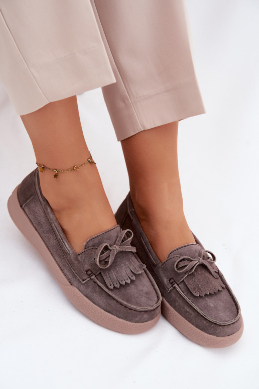 mocasines de mujerActivadoturalnego de gamuzau con cintas y flecos Vinceza 93223 color marrón