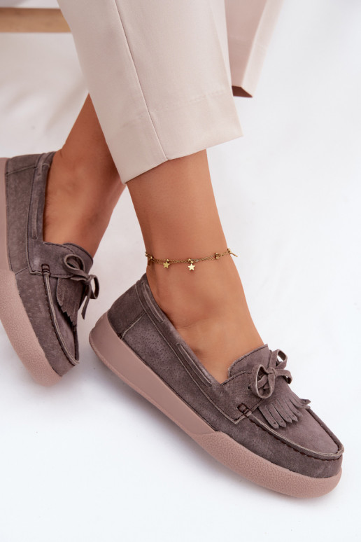 mocasines de mujerActivadoturalnego de gamuzau con cintas y flecos Vinceza 93223 color marrón