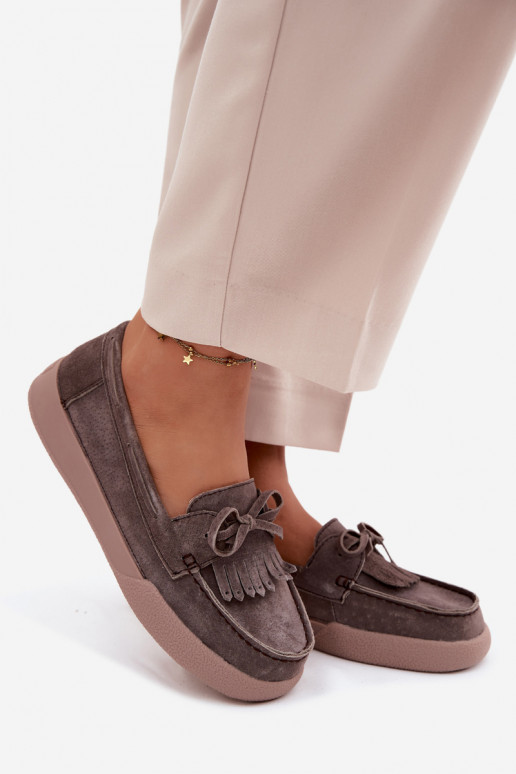 mocasines de mujerActivadoturalnego de gamuzau con cintas y flecos Vinceza 93223 color marrón