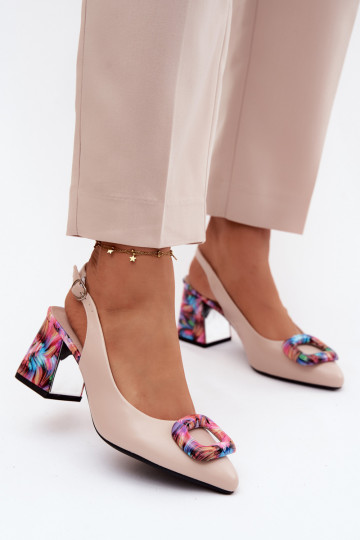 Sandalias de tacón alto para mujer.Dekoracyjną con hebillas Vinceza 62289 beige 2