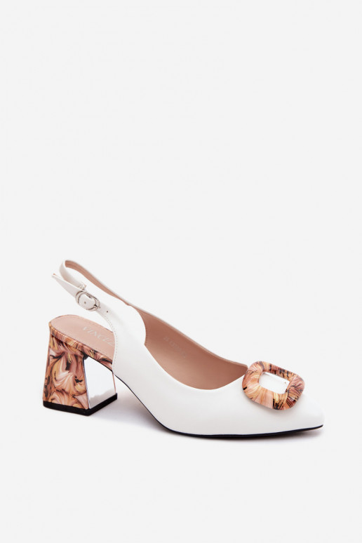 Sandalias de tacón alto para mujer.Dekoracyjną con hebillas Vinceza 62289 el color blanco