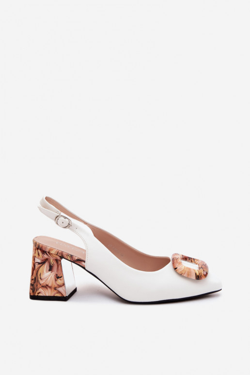Sandalias de tacón blancas con hebilla decorativa para mujer Vinceza 62289