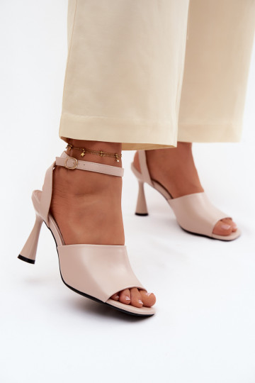 Sandalias beige para mujer con tacones pequeños Vinceza 62297 2
