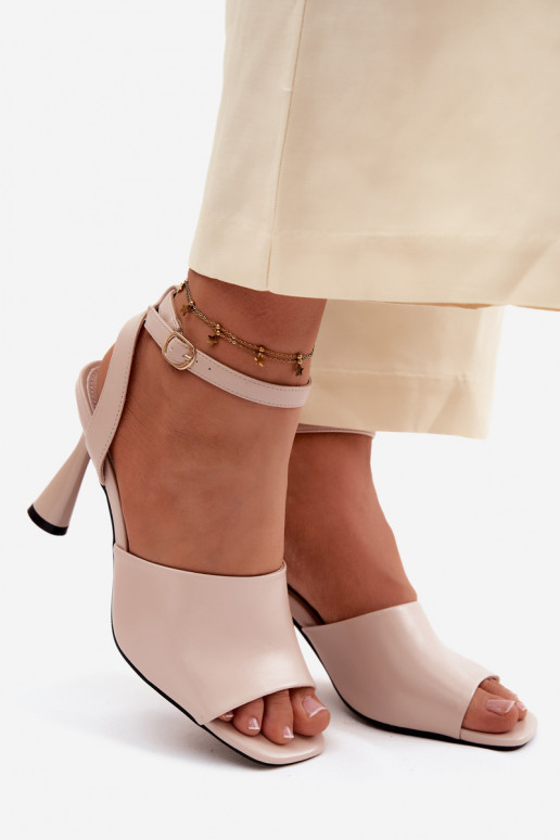 Sandalias beige para mujer con tacones pequeños Vinceza 62297