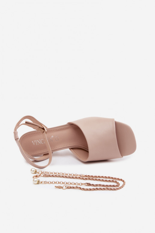 Sandalias beige para mujer con tacones pequeños Vinceza 62297