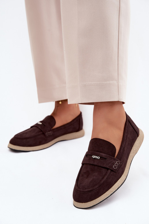 Mocasines de mujer en ante sintético en color chocolate Vinceza 62273