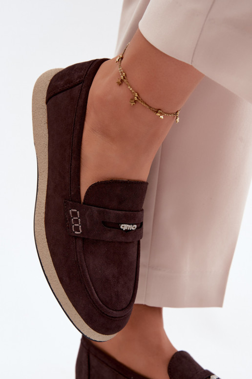Mocasines de mujer en ante sintético en color chocolate Vinceza 62273