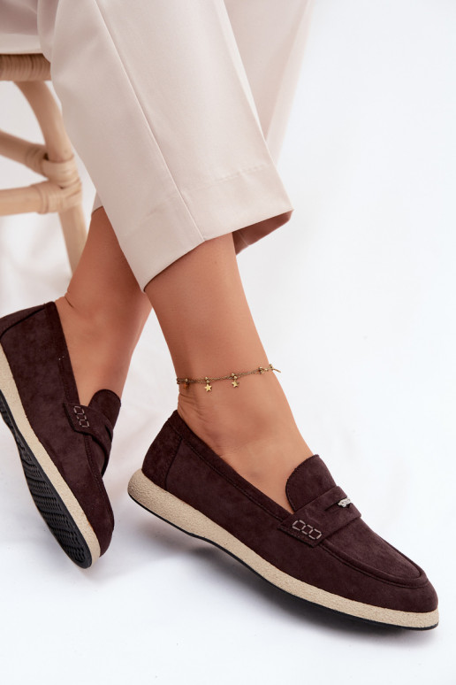 Mocasines de mujer en ante sintético en color chocolate Vinceza 62273