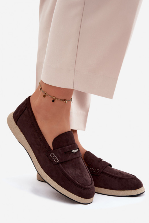 Mocasines de mujer en ante sintético en color chocolate Vinceza 62273