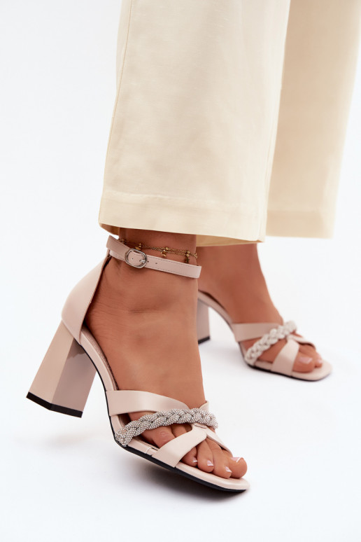 Sandalias de mujer con tacones Registro Pasek con ojos centelleantes Vinceza 62298 beige