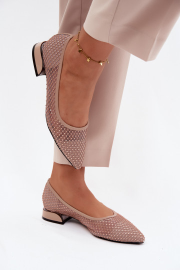 Bailarinas beige con tacón bajo y decoración de malla Vinceza 62294