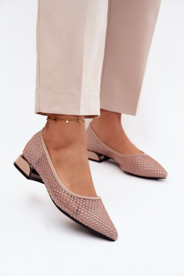 Bailarinas beige con tacón bajo y decoración de malla Vinceza 62294 2
