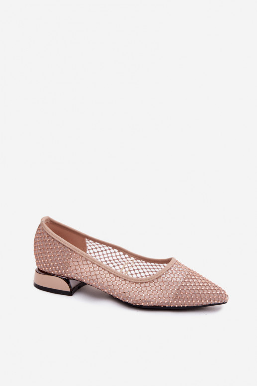 Bailarinas beige con tacón bajo y decoración de malla Vinceza 62294