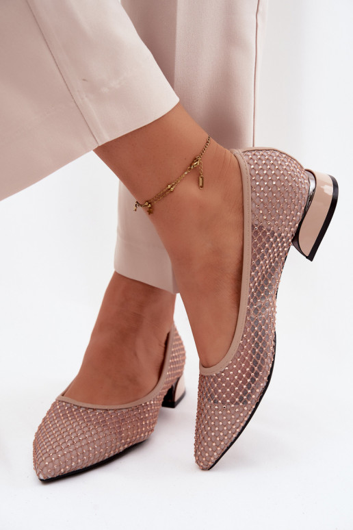 bailarinas En un tacón bajo red Con decoración Vinceza 62294 beige