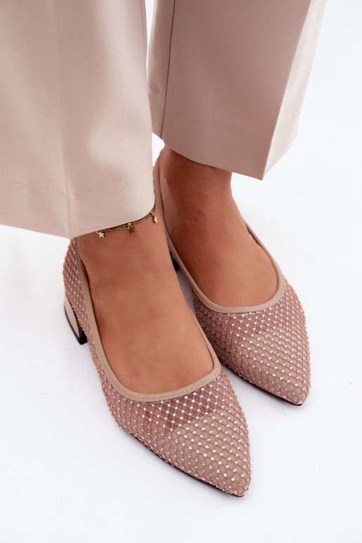 Bailarinas beige con tacón bajo y decoración de malla Vinceza 62294