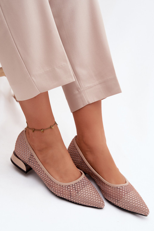 bailarinas En un tacón bajo red Con decoración Vinceza 62294 beige