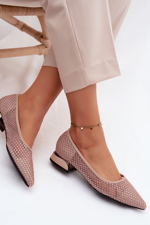 bailarinas En un tacón bajo red Con decoración Vinceza 62294 beige