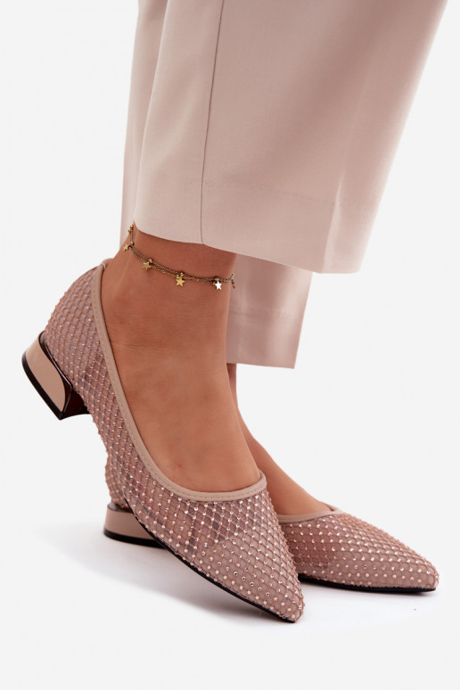 bailarinas En un tacón bajo red Con decoración Vinceza 62294 beige