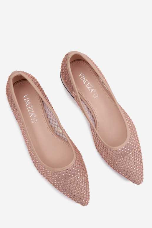 bailarinas En un tacón bajo red Con decoración Vinceza 62294 beige