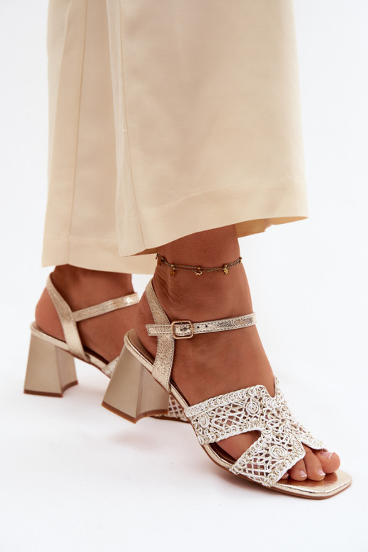 Sandalias de tacón doradas para mujer Vinceza 20282