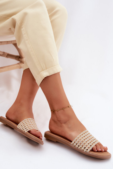 Chanclas color arena con detalles brillantes Fendi