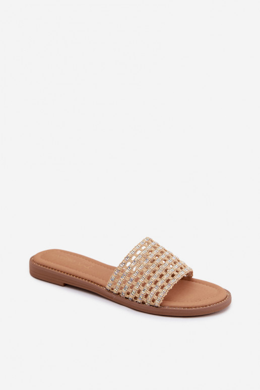 Chanclas color arena con detalles brillantes Fendi