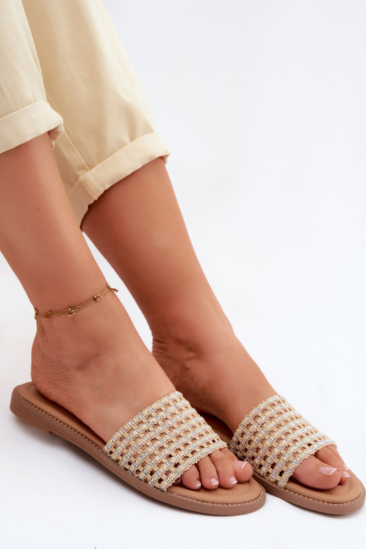 Chanclas color arena con detalles brillantes Fendi
