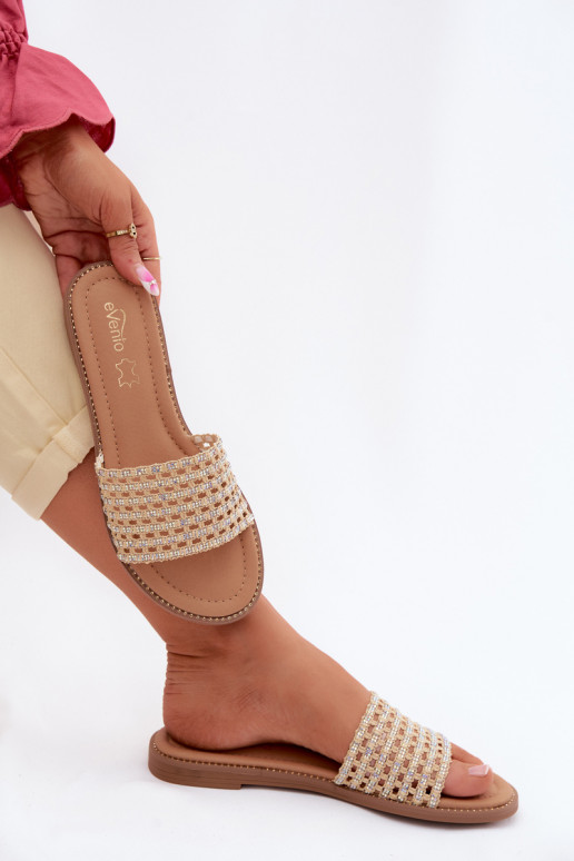 Chanclas color arena con detalles brillantes Fendi