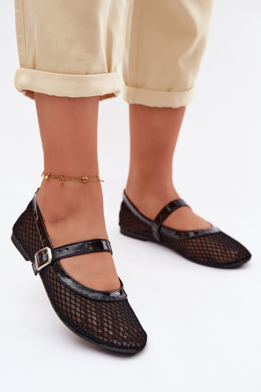 red bailarinas con correas de color negro Gaia