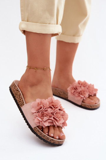 Chanclas de piel sintética rosa sobre suela de corcho con motivos florales Seleneza 2