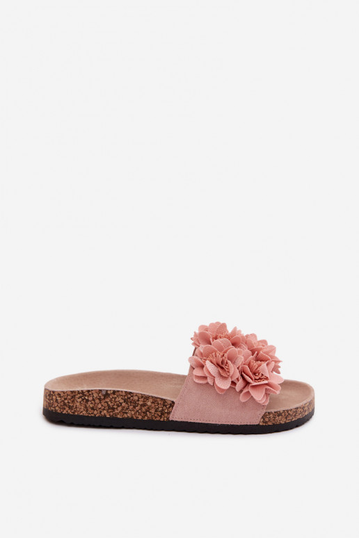 Chanclas de piel sintética rosa sobre suela de corcho con motivos florales Seleneza