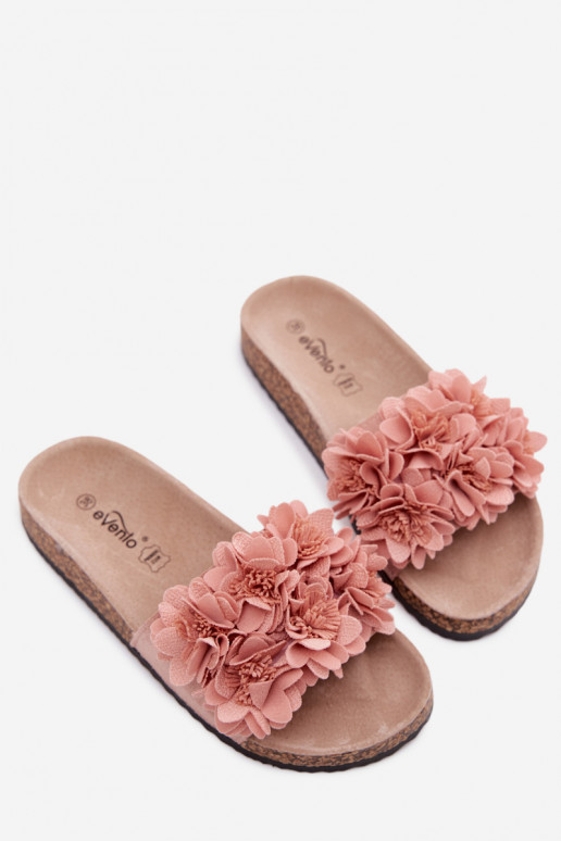 Chanclas de piel sintética rosa sobre suela de corcho con motivos florales Seleneza