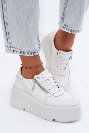 Zapatillas de cuero blancas con plataforma Zazoo N1084