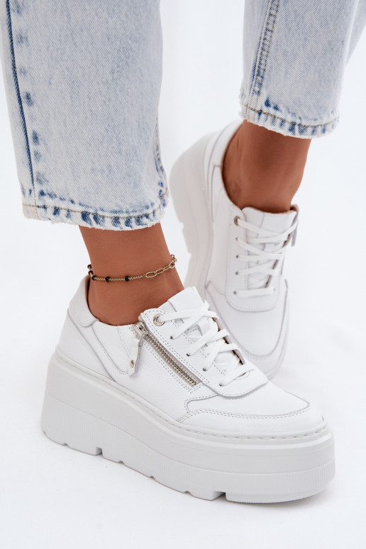 Zapatillas de cuero blancas con plataforma Zazoo N1084