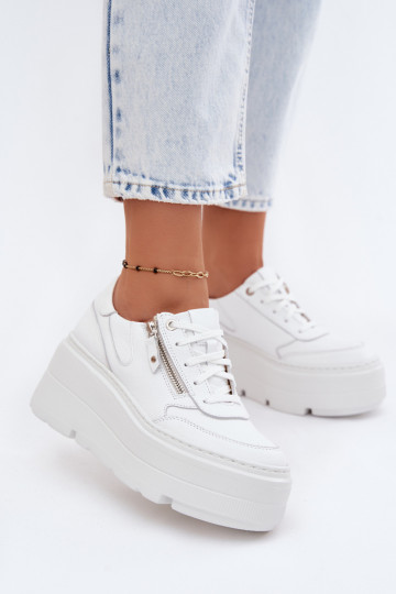 Zapatillas de cuero blancas con plataforma Zazoo N1084 2