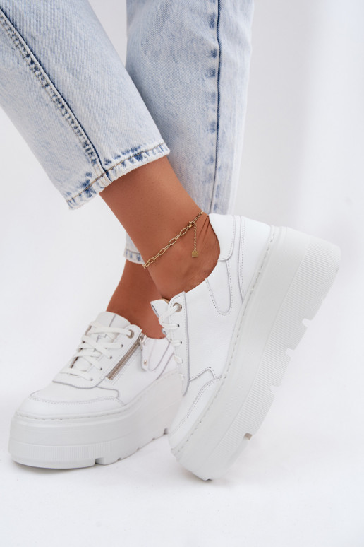 Zapatillas de cuero blancas con plataforma Zazoo N1084