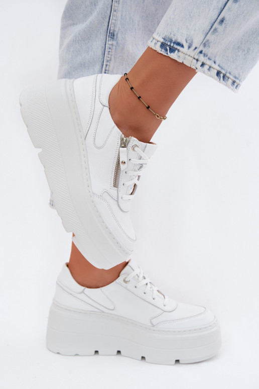 Zapatillas de cuero blancas con plataforma Zazoo N1084