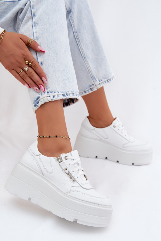 Zapatillas de cuero blancas con plataforma Zazoo N1084